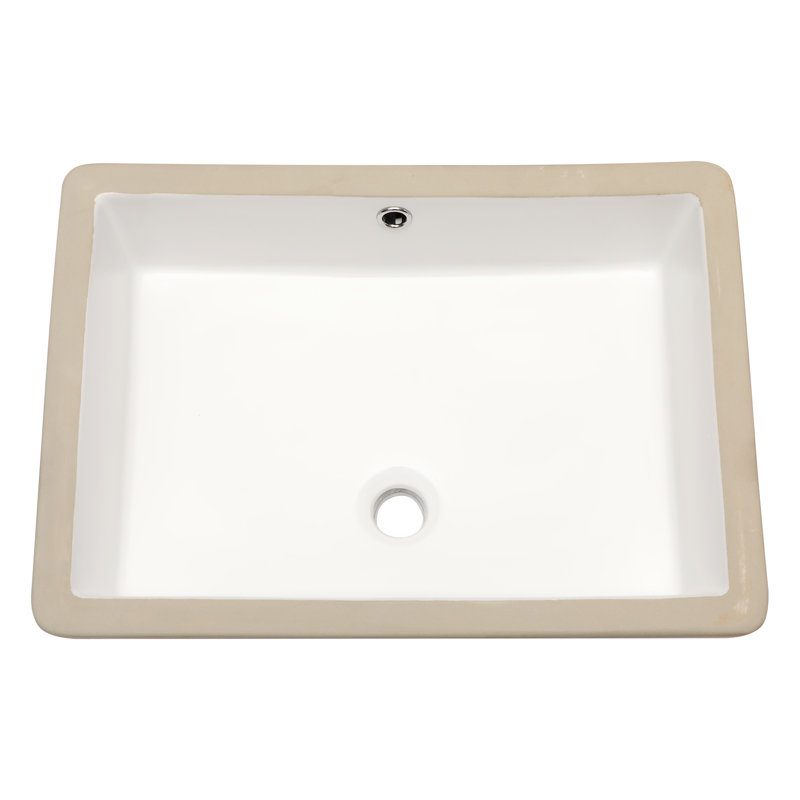 22" White Ceramic Rectangular Undermount Bathroom Sink