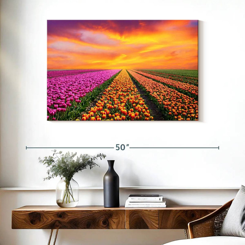 Rangées de tulipes vibrantes, H 26 po x l 39 po