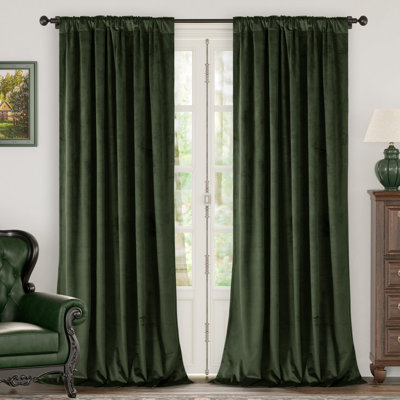 Rideaux en velours vert olive de 84 po de longueur, rideaux occultants et isolants avec rideaux occultants avec languette arrière et passe-tringle pour salon / porte française, ensemble de 2 panneaux, 52 x 84 po