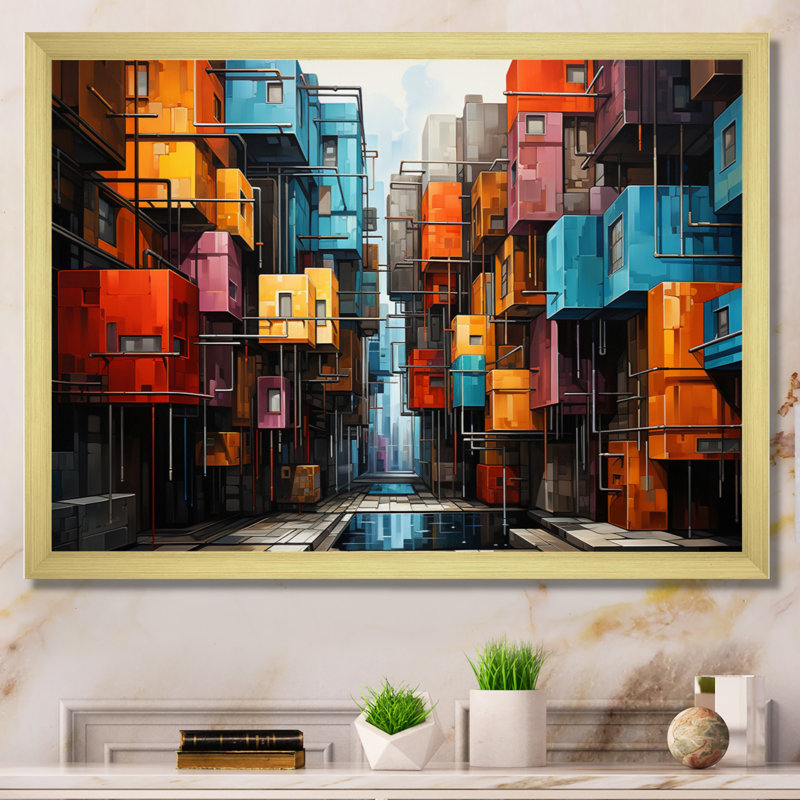 " Hardedge Contrasting Chroma ", Gold Picture Framed, 16" H x 32" W x 1" D
