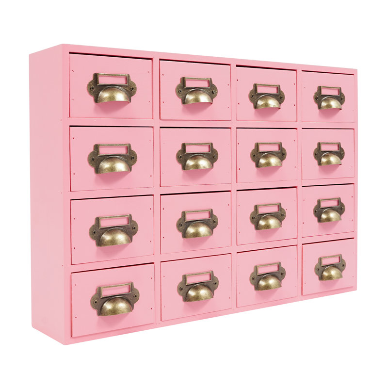 Wood Stackable Desk Organizer With 16 Drawers, Pink