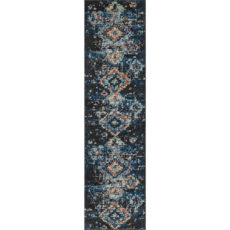 Tapis bleu marine Victorville, Tapis de couloir 2 pi 7 po x 10 pi