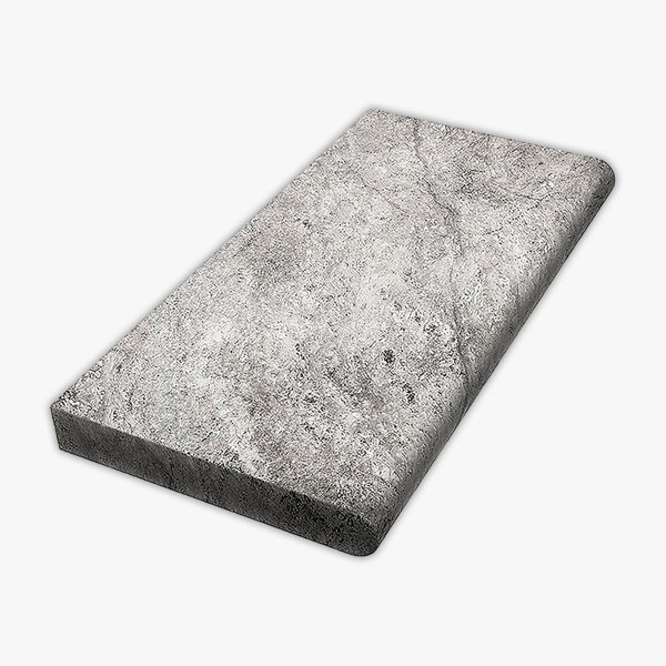 Silver Tumbled 12x24 Travertine Extra Thick Bullnose Coping