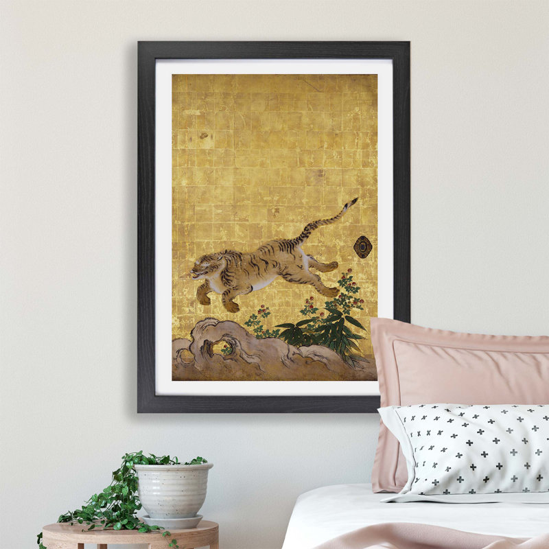 Leaping Tiger by Hashimoto Gaho - Framed Print, Black, 33cm H x 45cm W x 2cm D