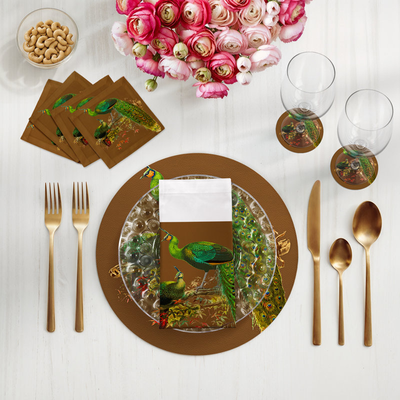 Family Pheasants Cotton Sateen Dinner Napkins, Brown