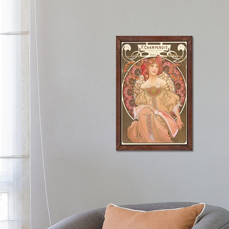 Reverie by Alphonse Mucha - Print on Canvas, 66.04 cm H x 45.72 cm W, Brown Framed