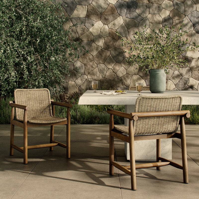 Dume Outdoor Dining Armchair, White/Brown