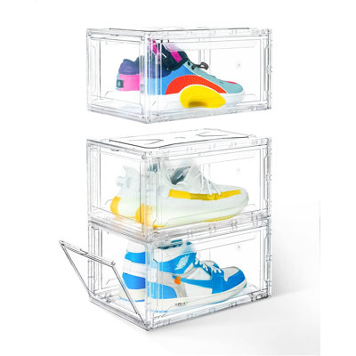 Clear Plastic Stackable Shoe Boxes With Magnetic Door - UV Protection & Space-Saving Shoe Storage For Sneakers, Boots & Collectibles