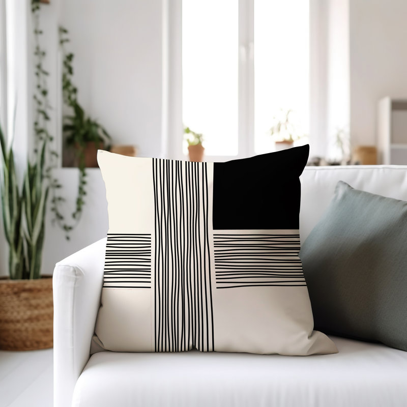 Cassie Abstract Outdoor Reversible Throw Pillow, 19"H x 19"W, Cream/Black