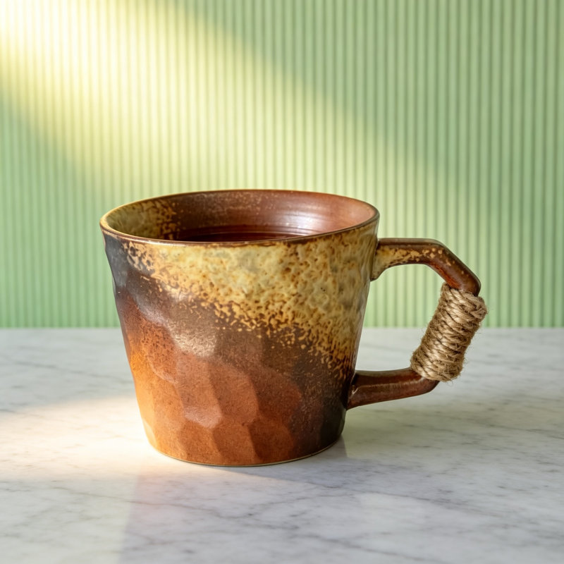 Tasse à thé rétro en céramique fabriquée à la main 10 oz avec poignée, tasse à café artisanale en glacis réactif sans plomb, tasse à thé en poterie faite à la main