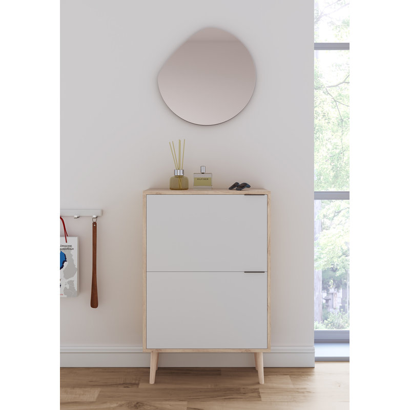 10 Pair Shoe Storage Cabinet, Light Oak/White
