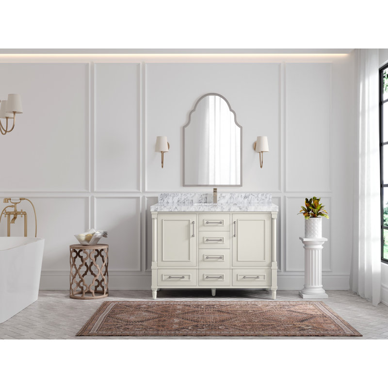 Alabaster Solid Wood Single Bathroom Vanity with Carrara Marble Top