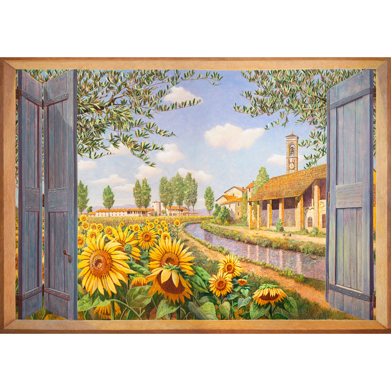 Cottage Among The Sunflowers by Andrea Del Missier - Wrapped Canvas Print, 70cm H x 100cm W x 4cm D