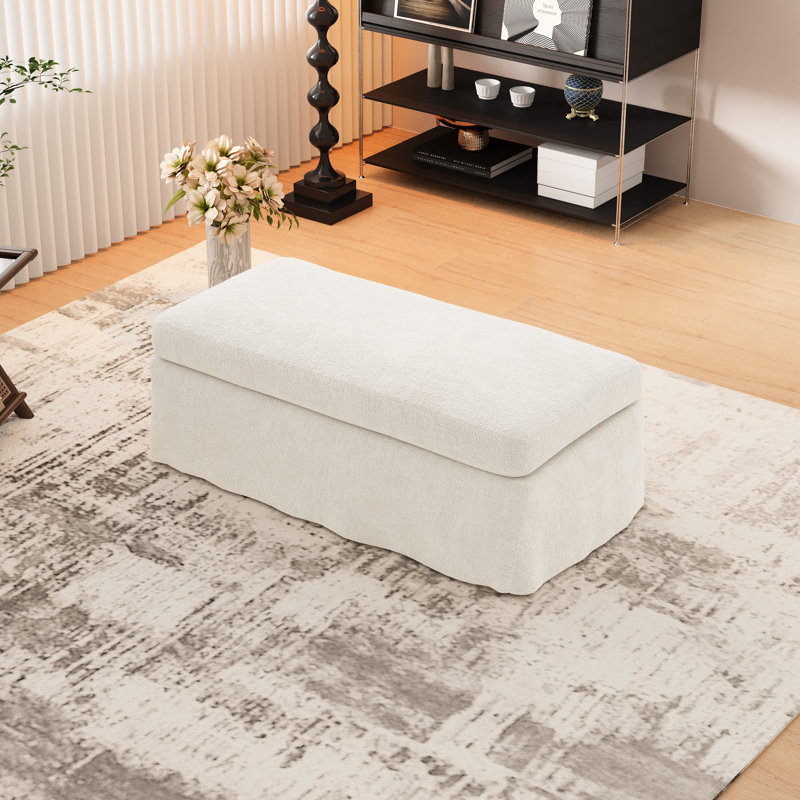 46" W Chenille  Upholstered Ottoman without Storage Space, Beige