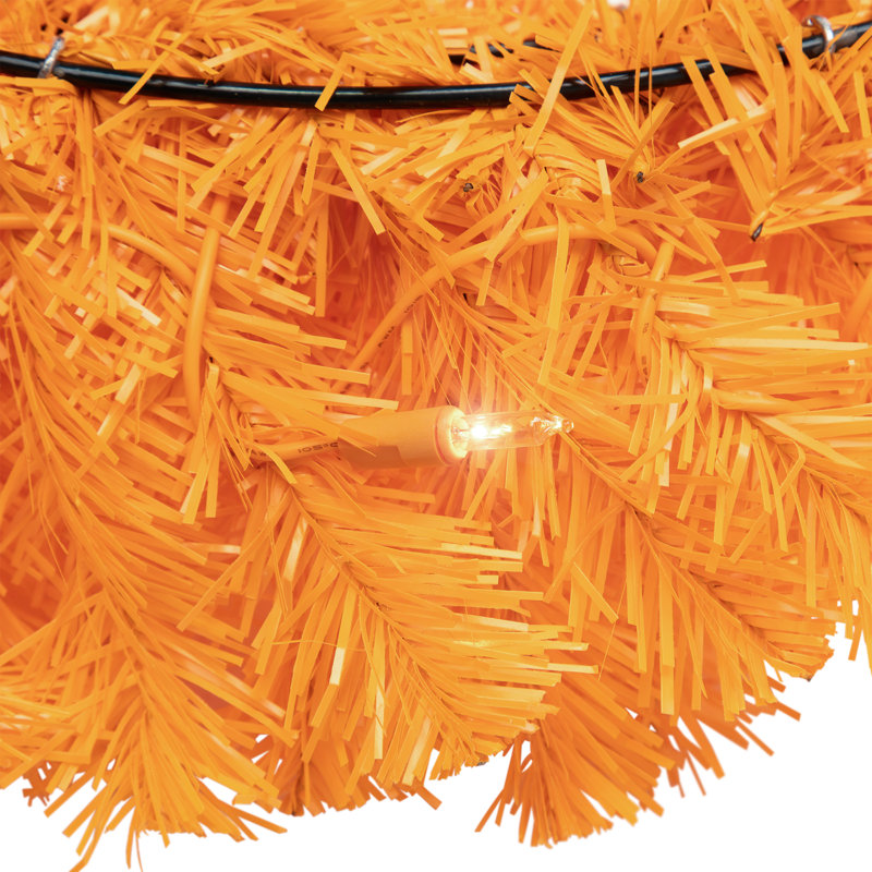 Pre-Lit Artificial Pine Christmas Wreath - Clear Lights, Orange, 24" H x 24" W x 5" D