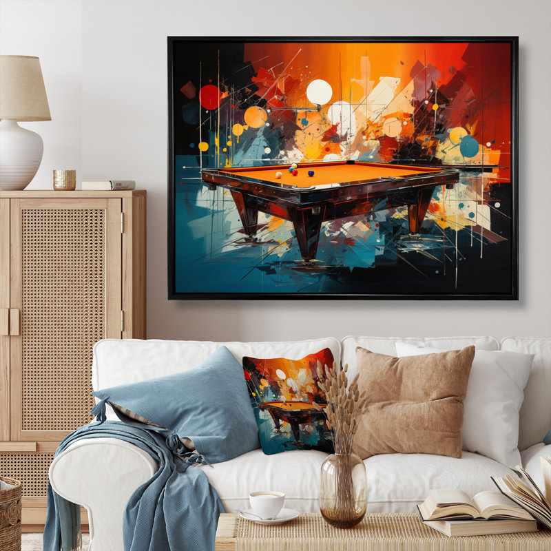 " Billard Vibrant Break II ", Black Floater Framed Canvas, 24" H x 32" W