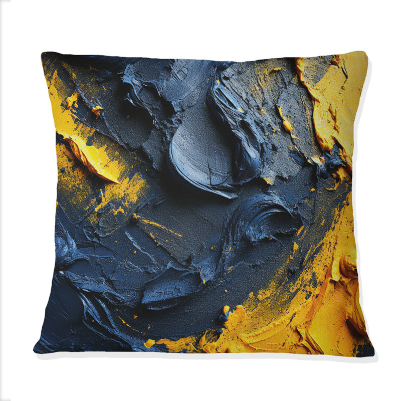 «Rough Love Slavic», peinture abstraite jaune bleu I - Coussin décoratif avec peinture abstraite