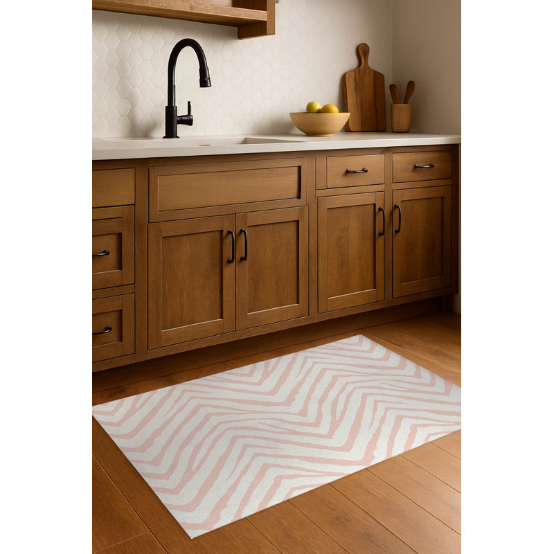 Zebra Stripe Lightweight Non-Slip Kitchen Mat, Pink, Rectangle 2' x 3'