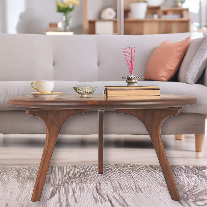 Walnut Solid Wood Round Novelty Coffee Table, 20" H x 24" L x 24" W