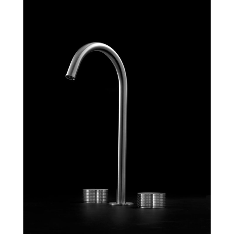 Acquaco Linki Kronos Deck Mount Three-Hole Widespread Bathroom Lavatory Faucet with 5-7/8'' Spout Reach, Satin Rose Gold PVD
