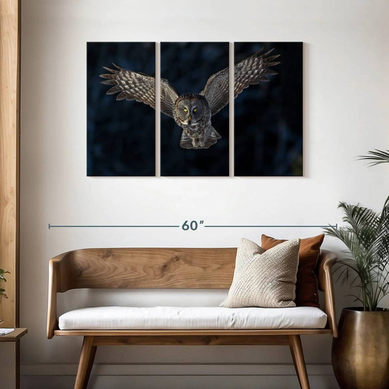 Brampt Flying Gray Owl, 28" H x 45" W