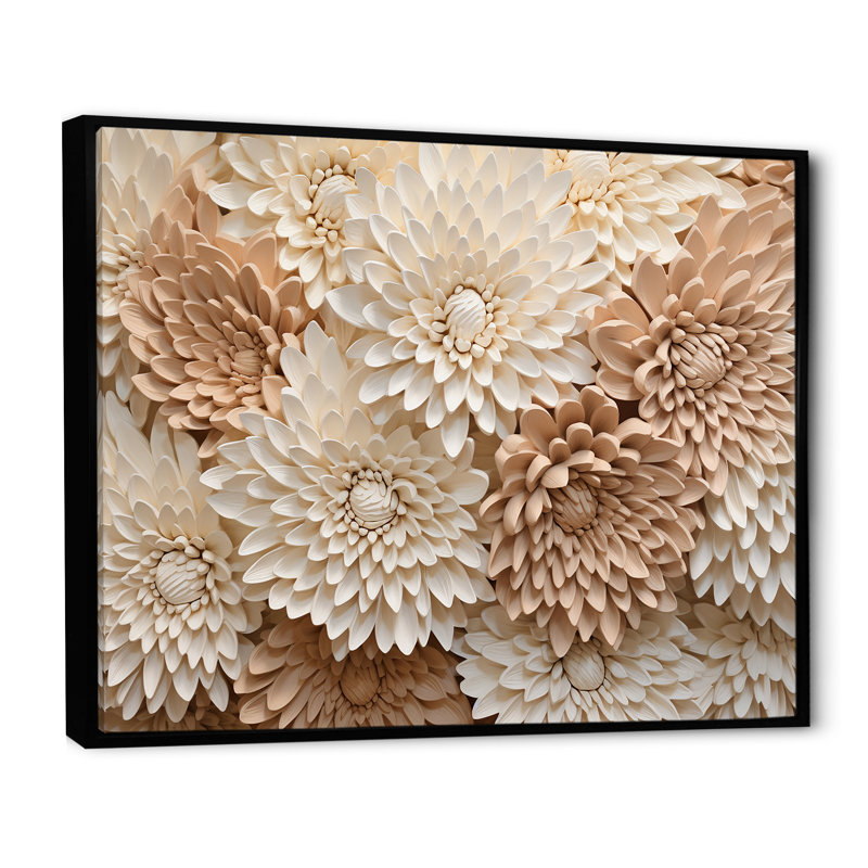 «Pure White Chrysanthemums Mosaic III», art mural sur toile Chrysanthemums, H 34 po x l 44 po x P 1,5 po, Cadre flottant noir