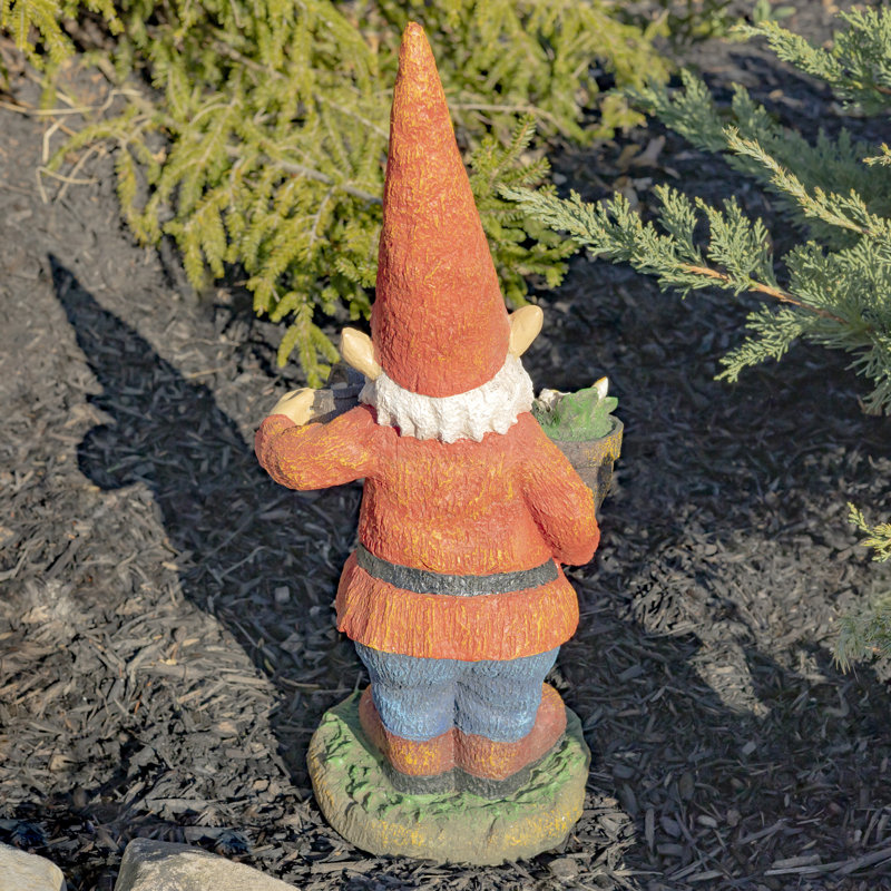 Grande statue de jardin gnome de printemps 20,5 po avec pot de fleurs et arrosoir
