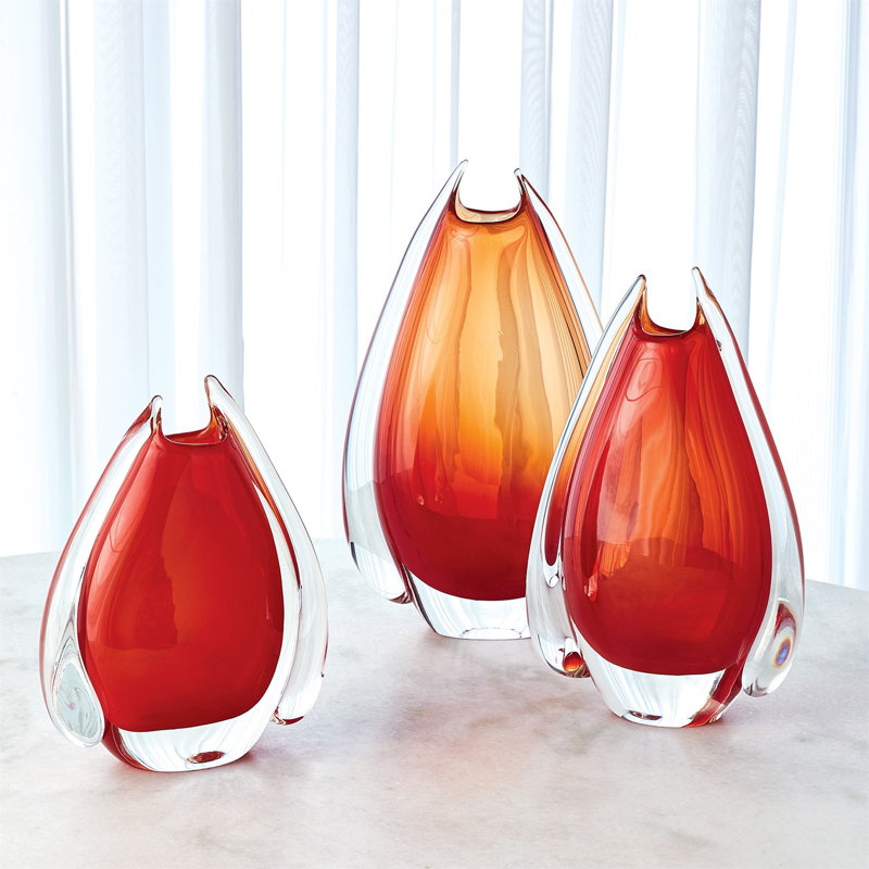 Fin Vase, 12.5" H x 4" W x 9.5" D, Orange/Yellow