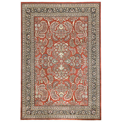 Hand Knotted Wool Area Rug in Red And Black