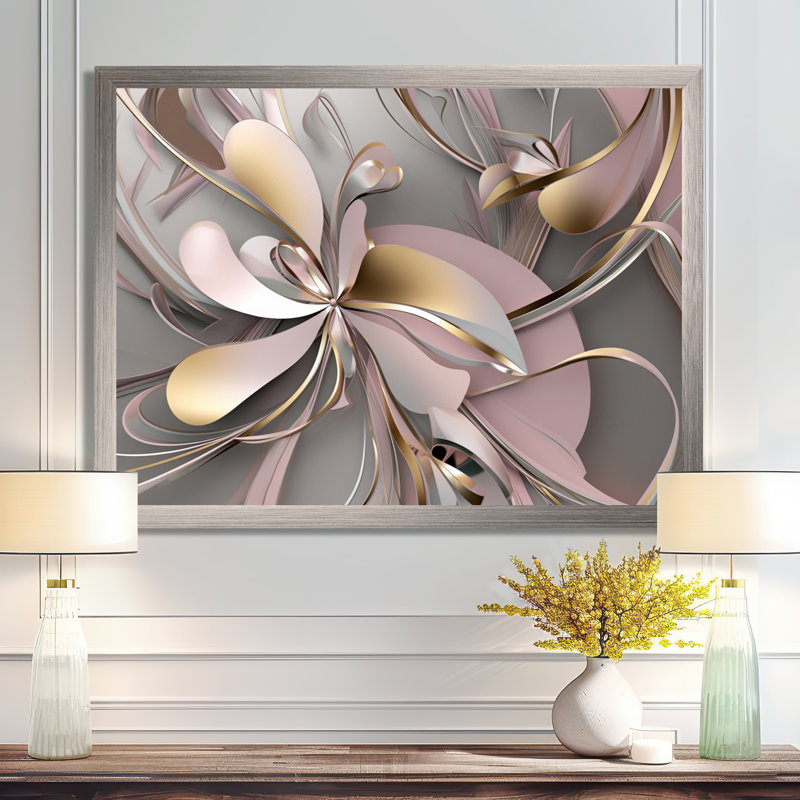 Art encadré liquide et effervescence rose I - 0, H 24 po x l 32 po x P 1 po, Cadre simple argenté