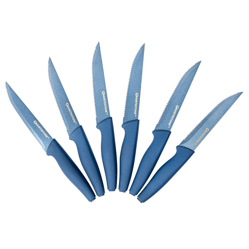 6 couteaux à steak en acier inoxydable 6 pièces, Bleu
