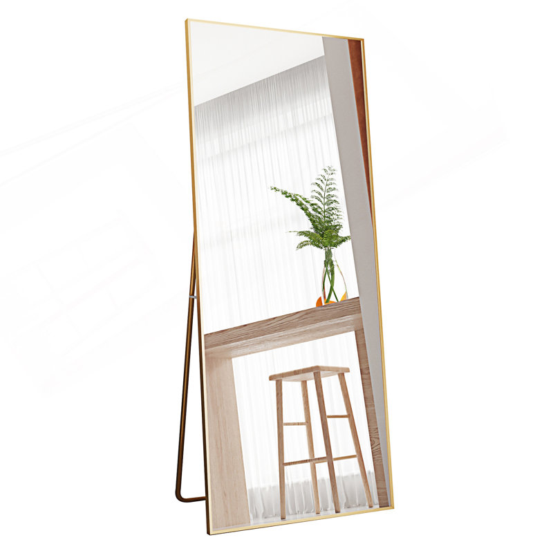 Tempered Mirror, Tall Full Length Mirror With Stand, Gold, 71.03" x 32.03"