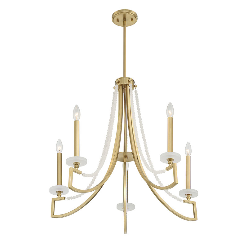 Helen Warm Brass 5-Light Chandelier with Frosted Beads