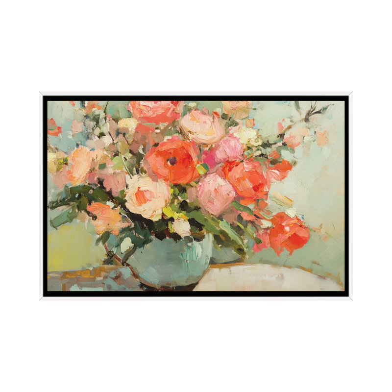 Blush Blooms - reproduction d'art murale - toile encadrée, H 32 po x l 48 po, Toile à cadre flottant sans passe-partout
