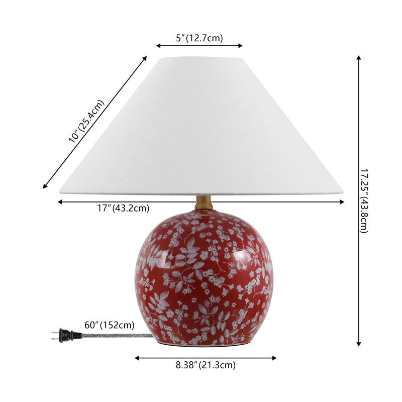 Felice 17.25" Modern Cottage Floral Ceramic Globe LED Table Lamp, Red/White