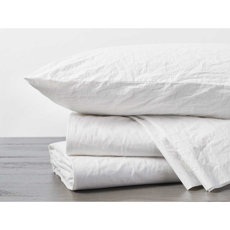 Ensemble de draps en percale organique froissé, Blanc alpin, Ensemble de draps pour très grand lit avec 2 taie