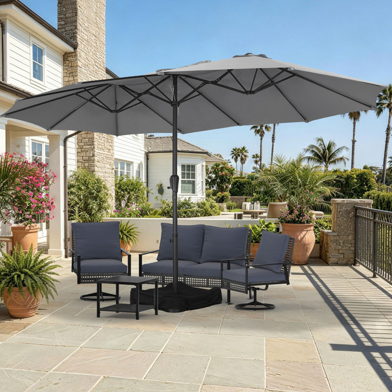Ensemble de conversation extérieur pour 4 personnes avec parasol, Coffee
