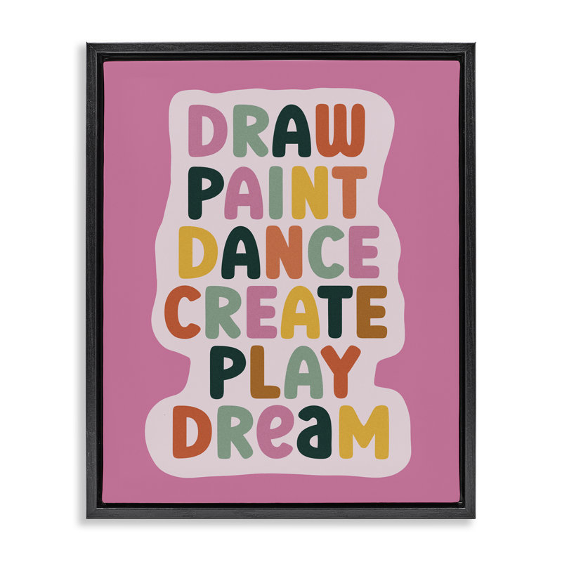Dessiner, peindre, danser, créer un cadre flottant, design par Julia Frost, H 21 po x l 17 po, Cadre flottant noir de jais
