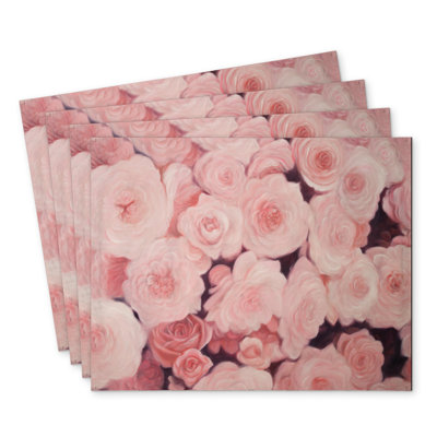 Pink Flower Field Polyester Chandrine Set of 4 | Home Decor
