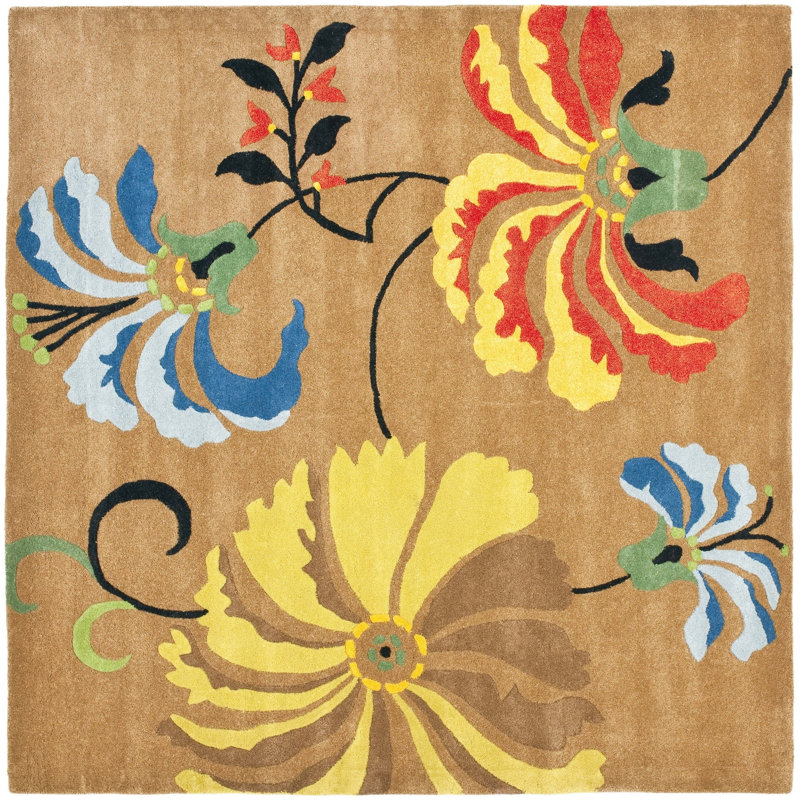 Candelo Hand Tufted Wool And Viscose Floral Rug, Square 8'