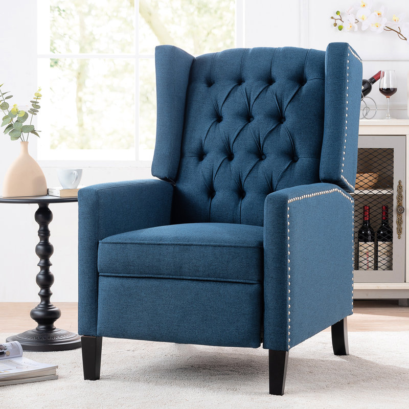 Fauteuil inclinable bleu avec assise confortable et dossier en mousse