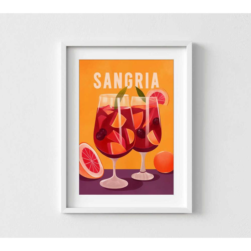«Bright Sangria» - Art mural de fruits et cuisine, Impression encadrée avec passe-partout, H 32 po x l 24 po, Blanc