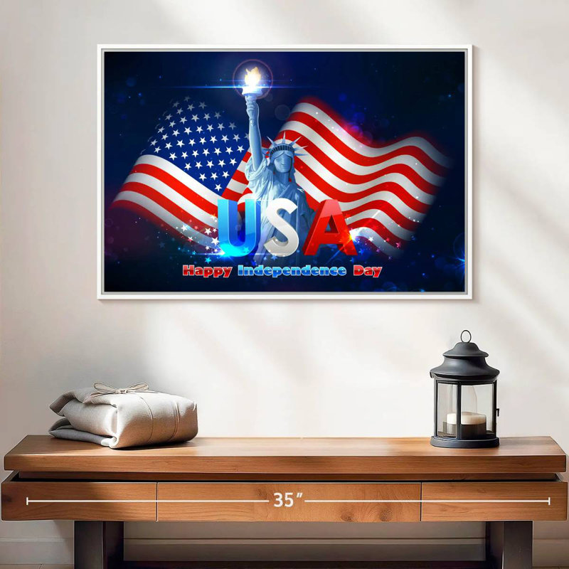 Statue de la liberté, drapeau des États-Unis, Cadre flottant blanc, 25 po x 17 po