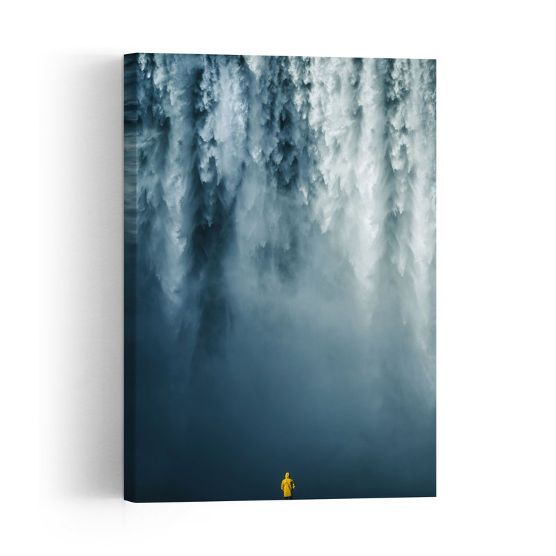 Explorer At Waterfall Dramatic Abstract Contemporary Nature Architecture Wall Art Print by Witold Ziomek - Print