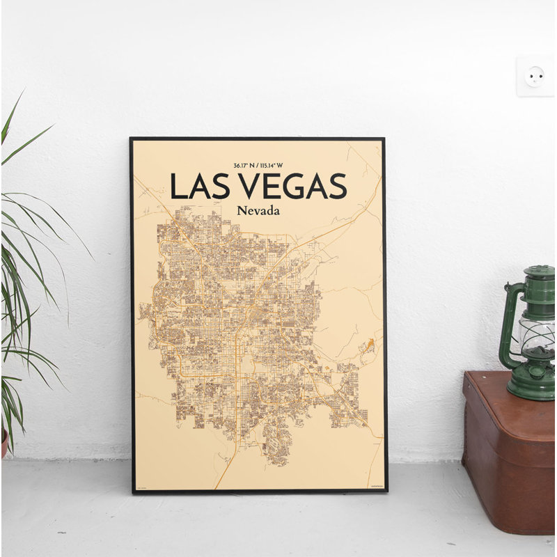 Las Vegas City Map 1 Piece Wall Art, 43cm H x 28cm W x 0.13cm D