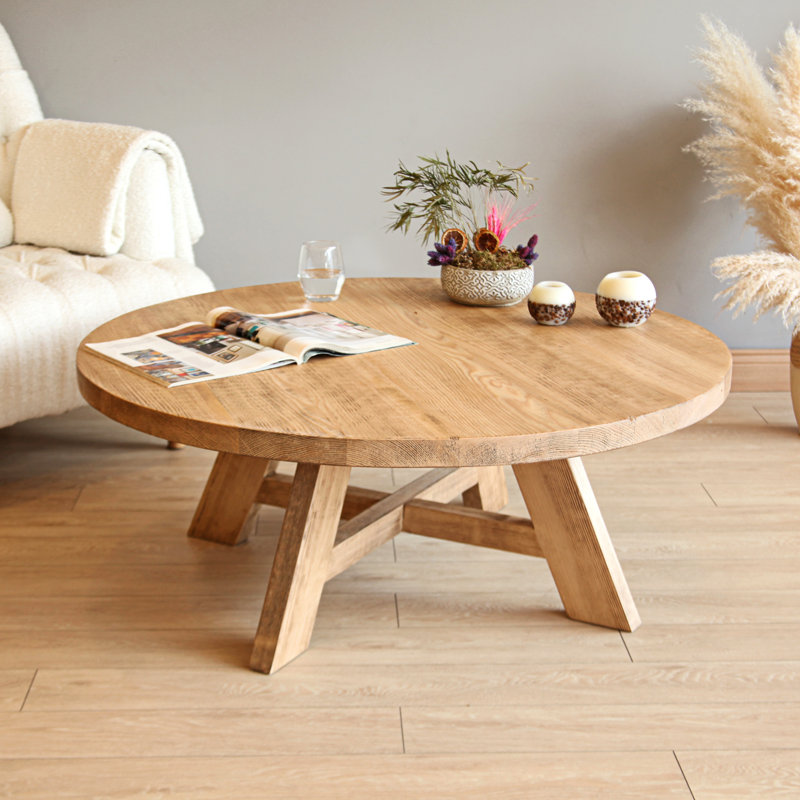 Gerco Solid Wood Round Farmhouse Coffee Table, Rustic Design, 18" H x 32" L x 32" W