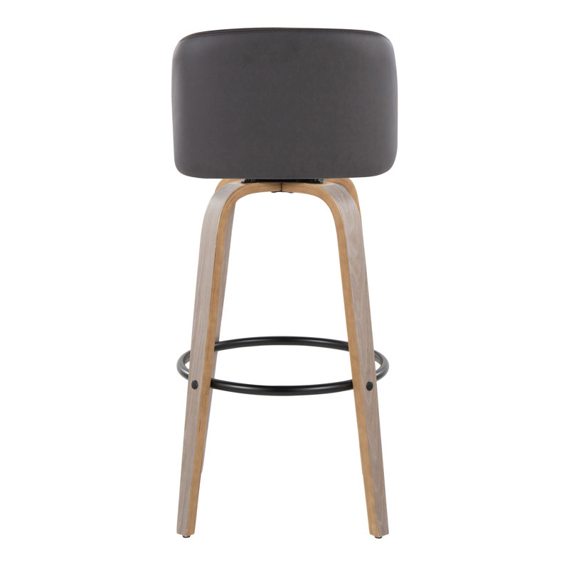 Tabourets de bar 30 po à hauteur fixe Thea avec pieds en bois cintré et repose-pieds rond Thea, Light Gray/Black, Gray