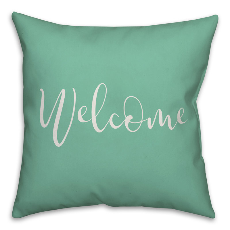 Textual Outdoor Throw Pillow, 16" H x 16" W, Mint Green