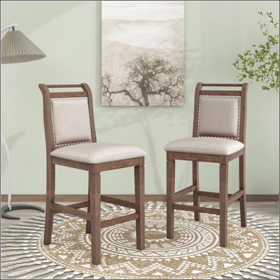 Compact 3-Piece Wood Counter Height Dining Set with Extendable Drop Leaf Table and Upholstered Chairs for Small Spaces, Brown
