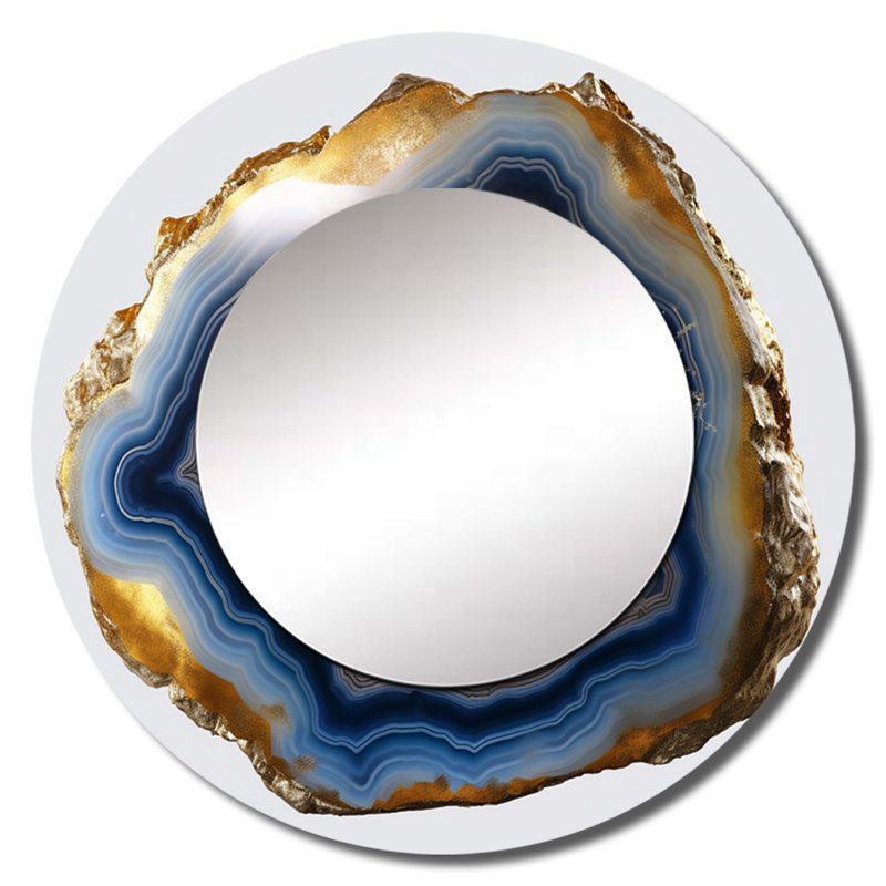Geode Gems II - grand miroir mural en pierre Geode, miroir décoratif rond traditionnel, impression d'art en métal